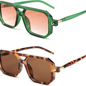 Vintage Retro Square Plastic Aviator Sunglasses UV400 for Women Men